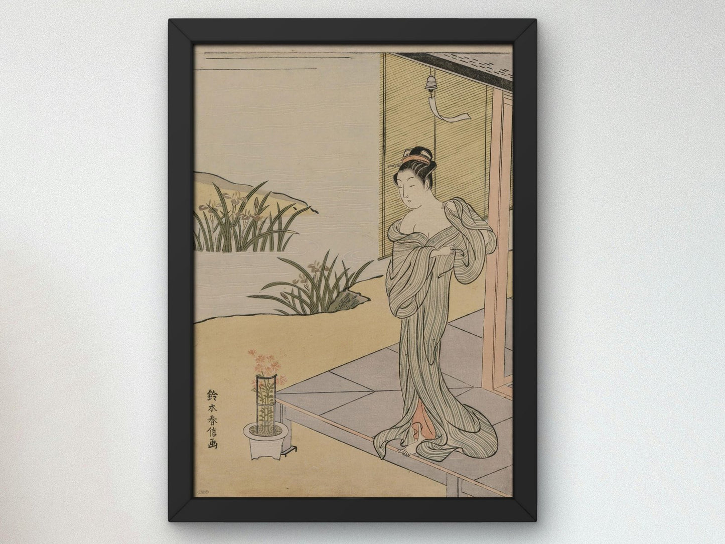 Young Woman Looking at a Pot of Pinks by Suzuki Harunobu, 1767, Japanese Woodblock Prints, fine art print