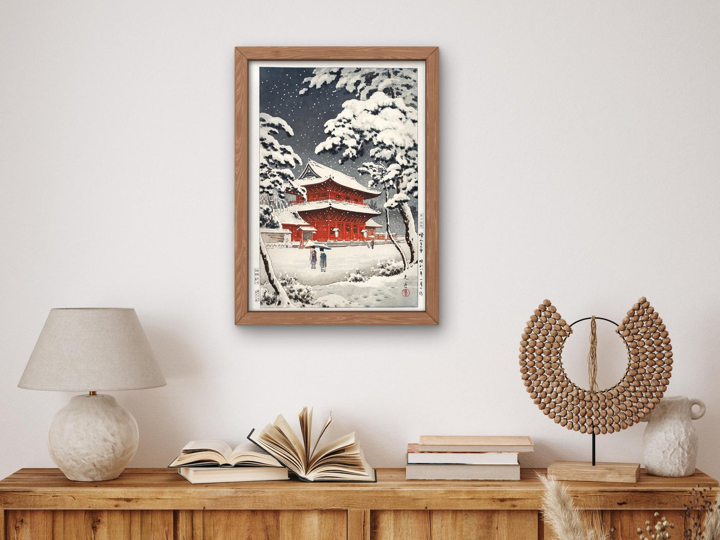 Zojo-ji Temple in Snow by Tsuchiya Koitsu, 1933, Japanese Woodblock Prints, fine art print