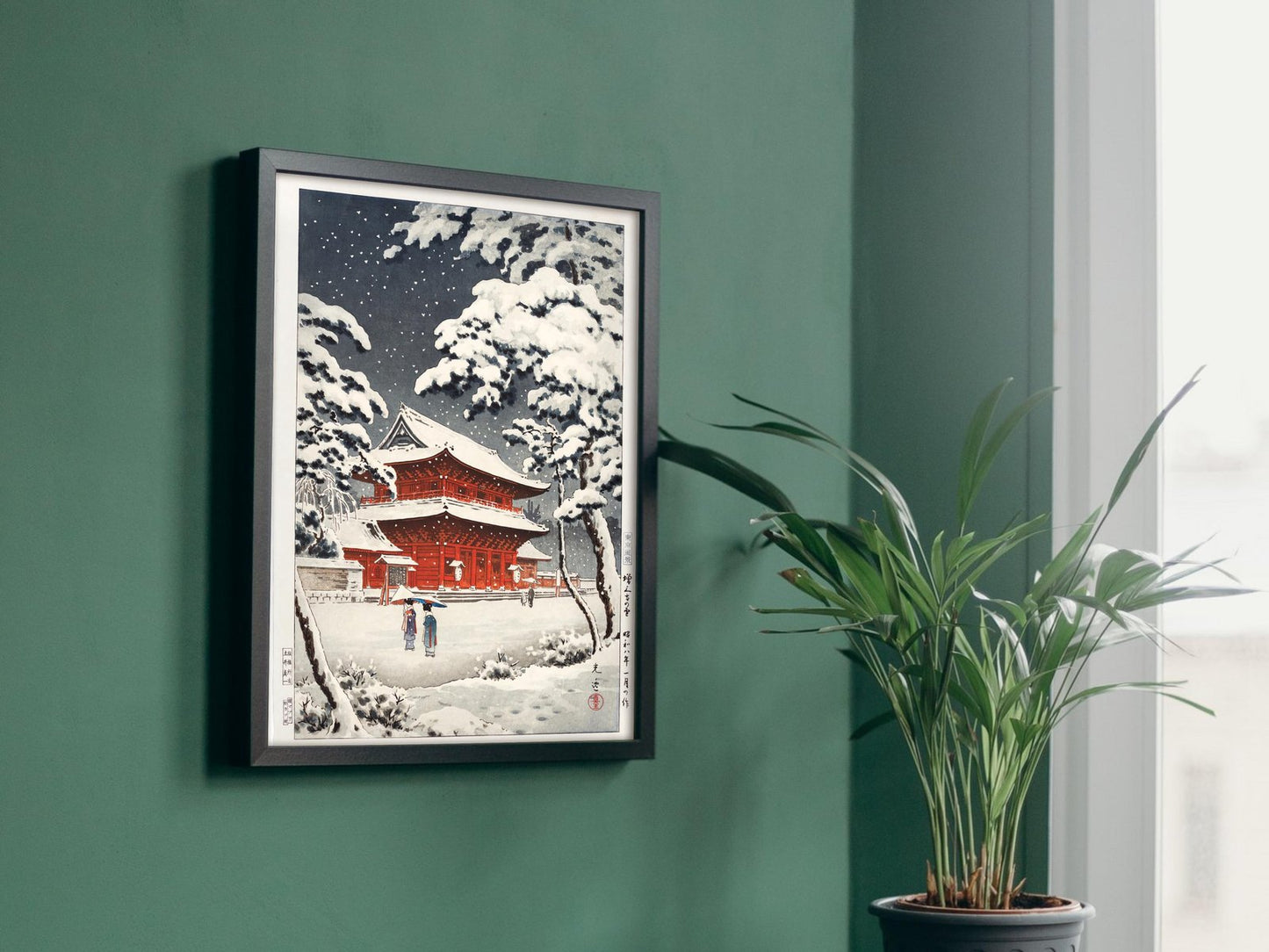 Zojo-ji Temple in Snow by Tsuchiya Koitsu, 1933, Japanese Woodblock Prints, fine art print